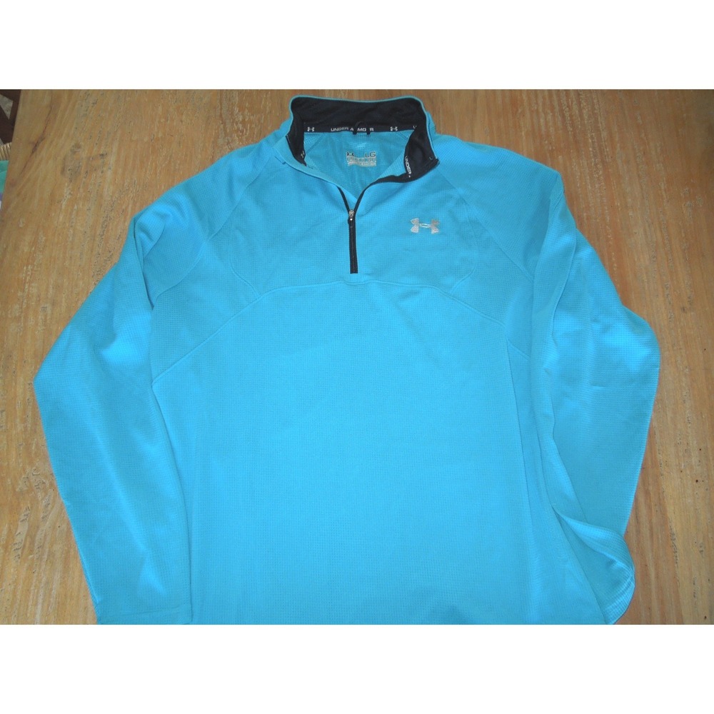 Under Armour Allseasongear Mens LG Turquoise Blue Quarter Zip Pullover Sweater‎
